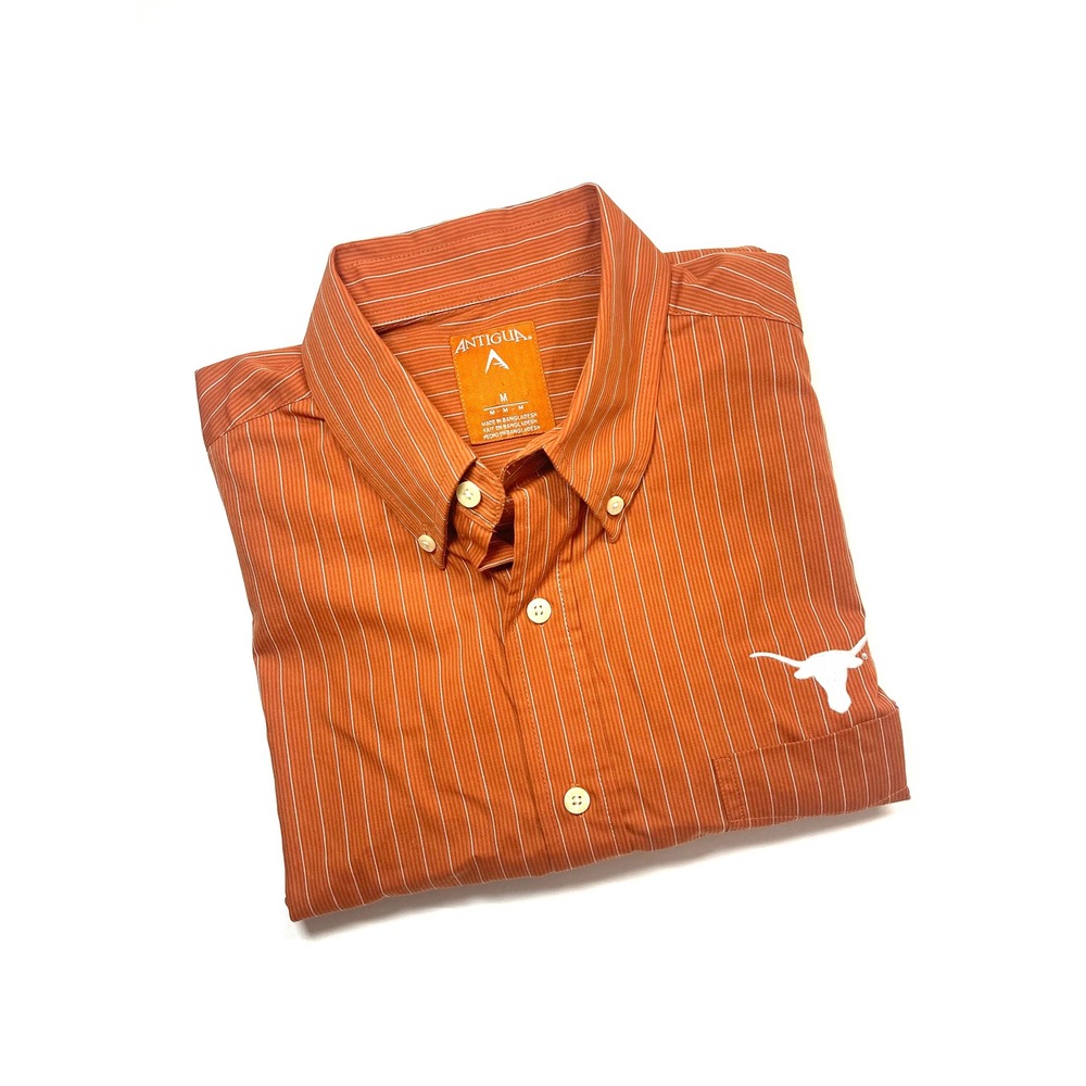 Antigua Texas UT Longhorns Mens Medium Burnt Orange Striped Button Down Shirt